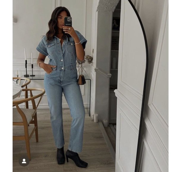 ZARA DENIM JUMPSUIT SHORT SLEEVES LONG PANTS S,M - Picture 7 of 15